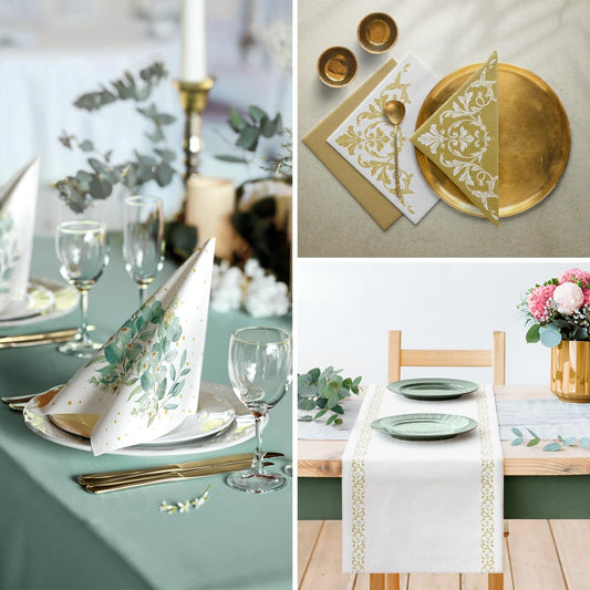 PAW - Servietten aus Airlaid - Stoffähnlich (40 x 40 cm) I 50 Stück I Ideal für Hochzeit, Taufe, Kommunion, Geburtstag I Hochwertige Tischdeko Stoffservietten - Gold-Schwarz I Floral Frame gold-black