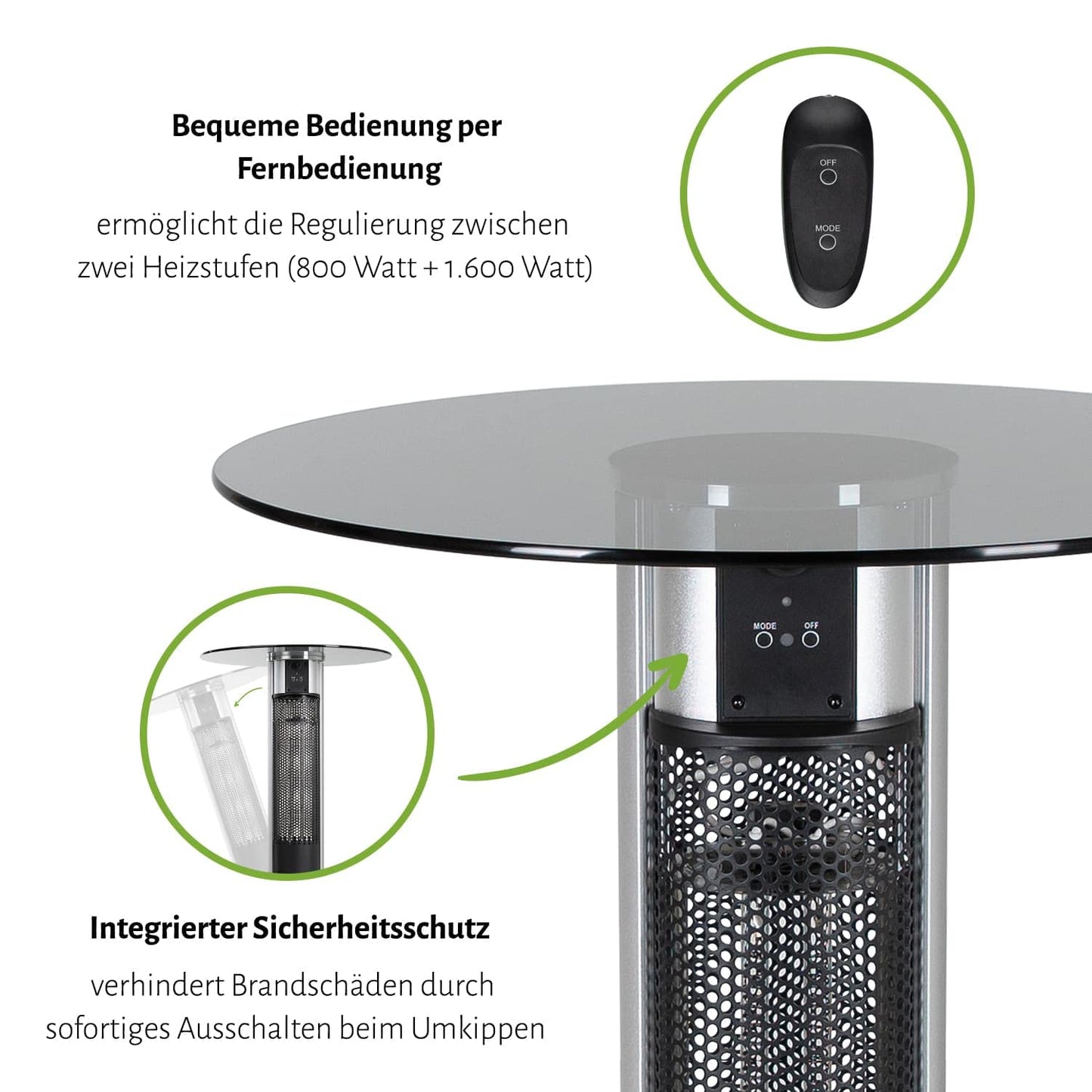 empasa Bartisch mit Heizfunktion elektrischer Stehtisch-Heizer Bartischheizer 'CALIDO' Infrarot Heizstrahler Elektroheizer Terrassenheizer Bistrotisch mit Fernbedienung, wahlweise mit Abdeckhaube