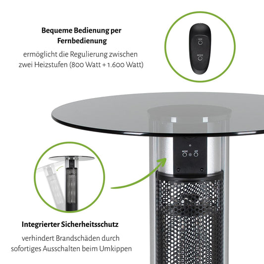 empasa Bartisch mit Heizfunktion elektrischer Stehtisch-Heizer Bartischheizer 'CALIDO' Infrarot Heizstrahler Elektroheizer Terrassenheizer Bistrotisch mit Fernbedienung, wahlweise mit Abdeckhaube