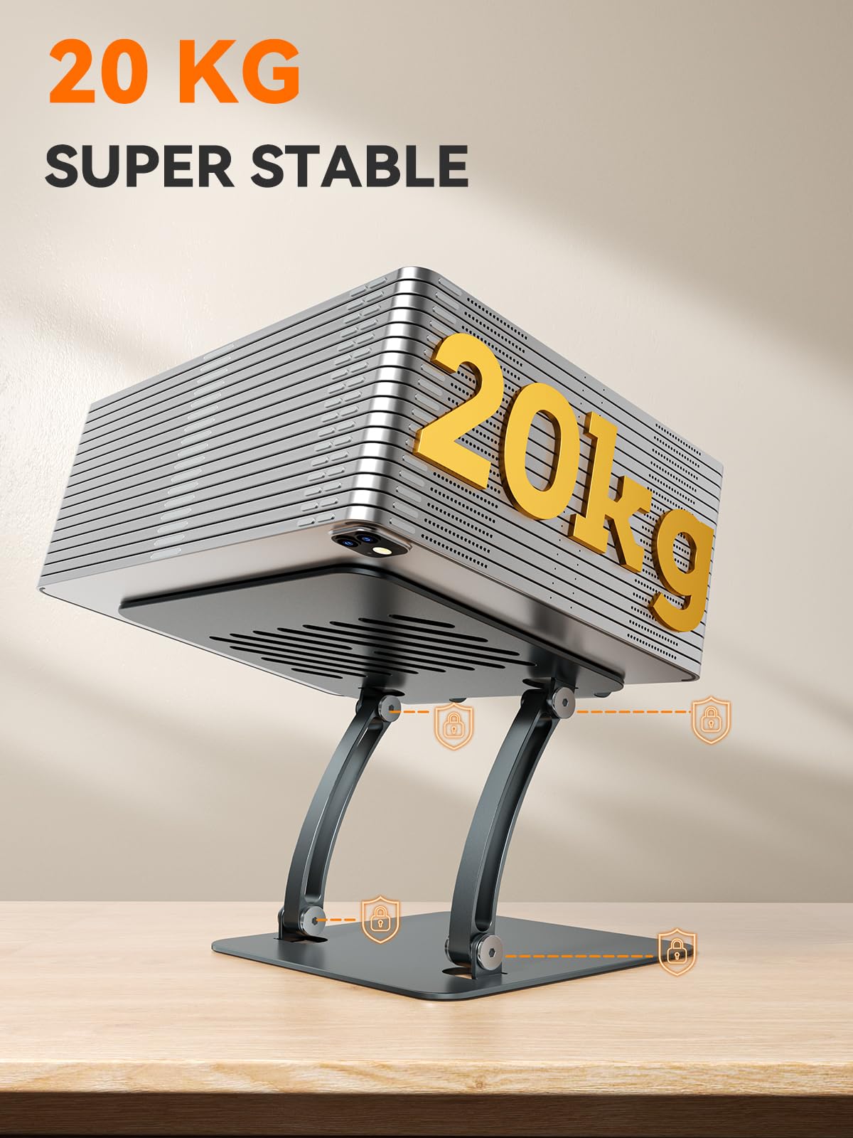 tounee Verstellbarer Tablet Ständer aus Aluminium, Doppelstangen-Design, für Tablets 4.7–16.5", iPad 12,9", tragbare Monitore & mehr (Grau)