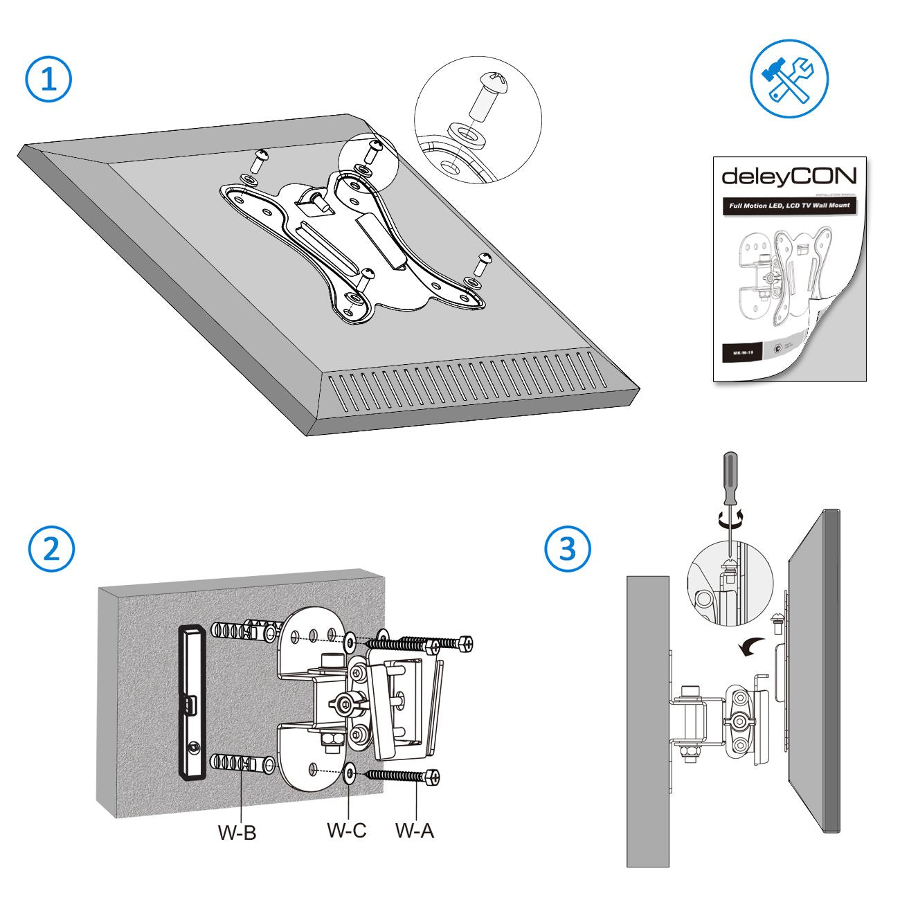 deleyCON Universal TV & Monitor Wandhalterung 13"-27" Zoll (33-69cm) - bis 20Kg & VESA 100x100mm - Neigbar + Schwenkbar - Wandabstand nur 75mm