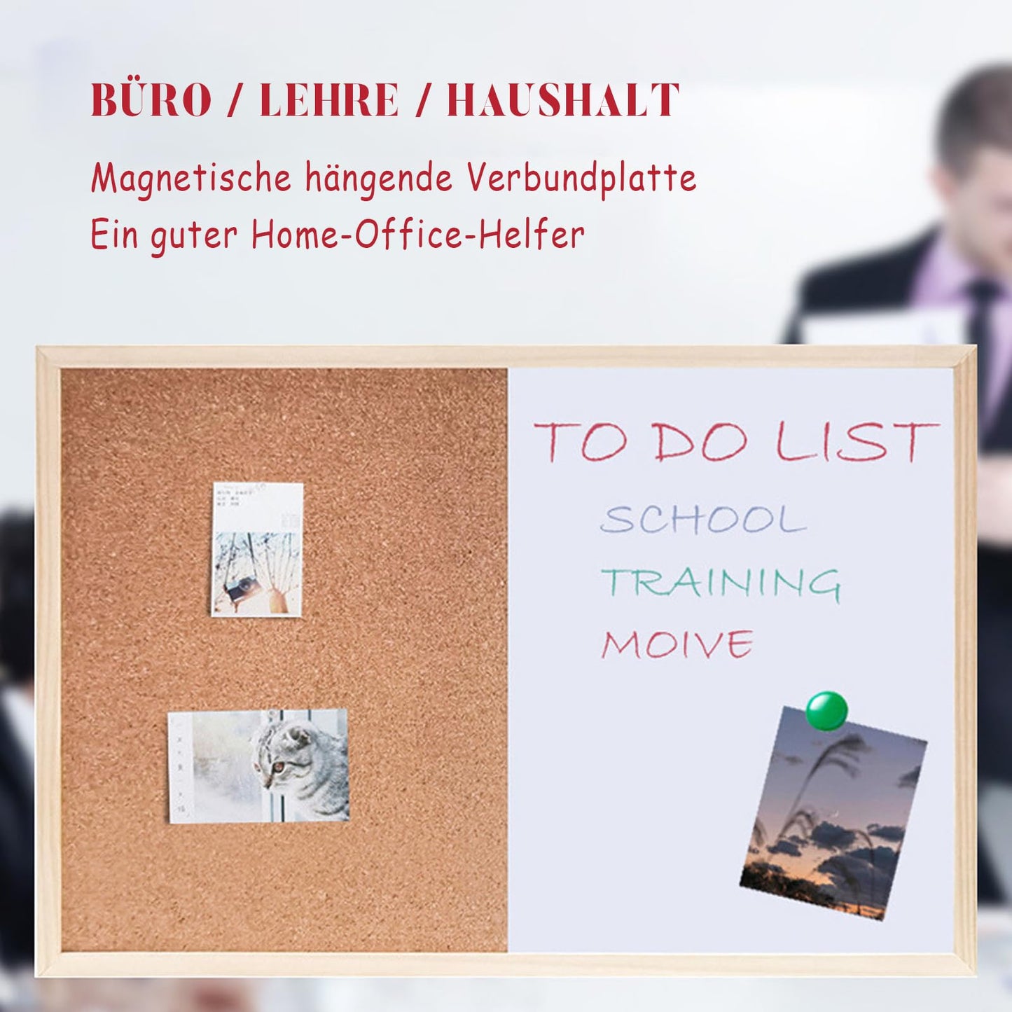 Pinnwand Korktafel, Magnetisches Whiteboard, Kleine, Trocken Abwischbare Pinnwand, 30x40cm Wandtafel, Vision Boards, Memoboard, Pinnwand für Wände, Zuhause, Büro, Wohnheim, Ziel, Remote-Job, 1 Stück