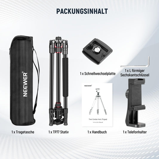 NEEWER 77" Kamerastativ Einbeinstativ für DSLR, Telefon mit 360° Panoramakugelkopf, 2 Achsen Mittelsäule, Arca Typ QR Platte, kompaktes Aluminium Leichtgewicht Reisestativ 34lb(Max), Tasche inklusive