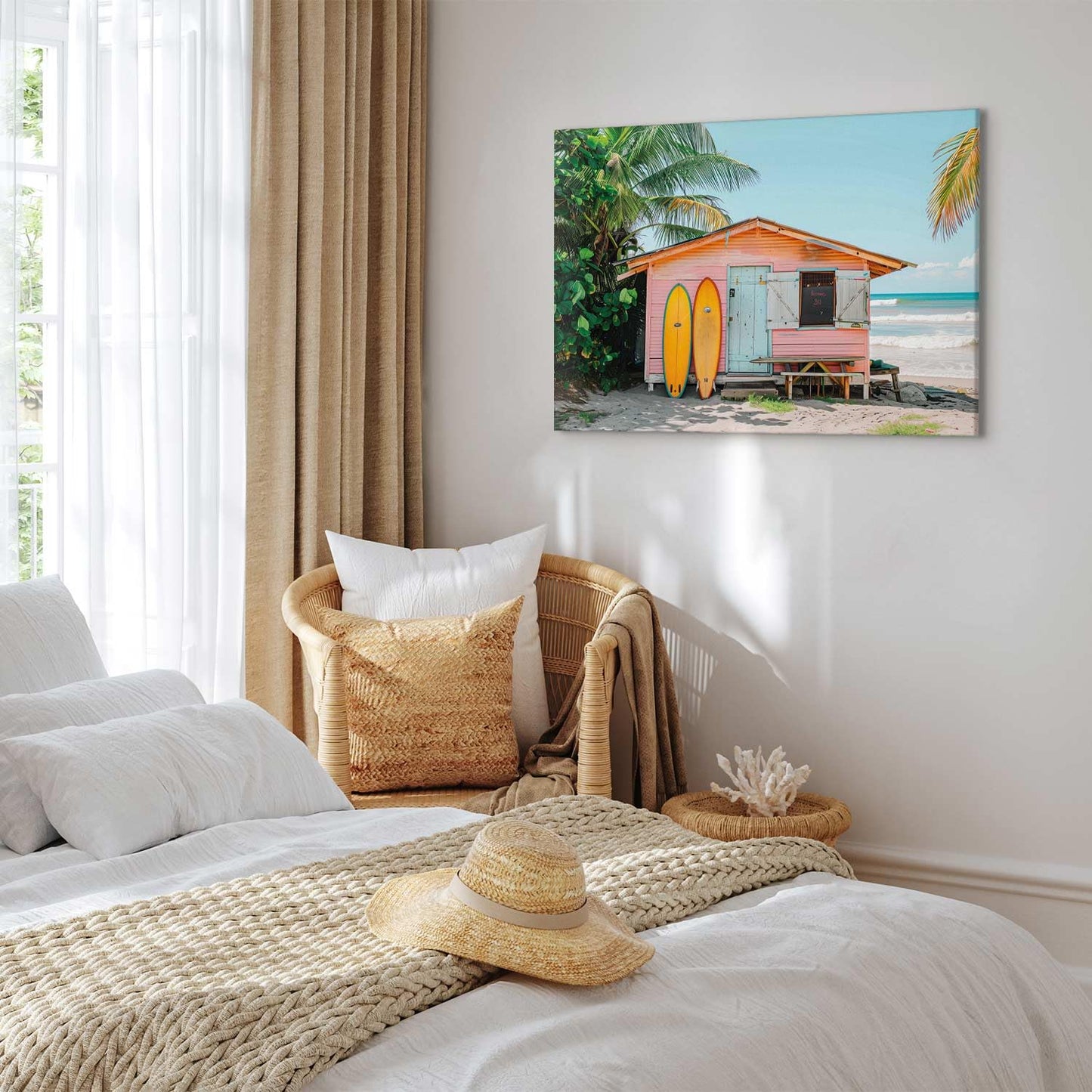 murando - Wandbilder Summer Vibes 60x40 cm 1 tlg Wand Deko Leinwand Bilder Groß Wanddeko Wohnzimmer Schlafzimmer Kunstdrucke Feiertage Sommerlandschaft Sommer Strandhütten Palmen c-H-10033-b-a