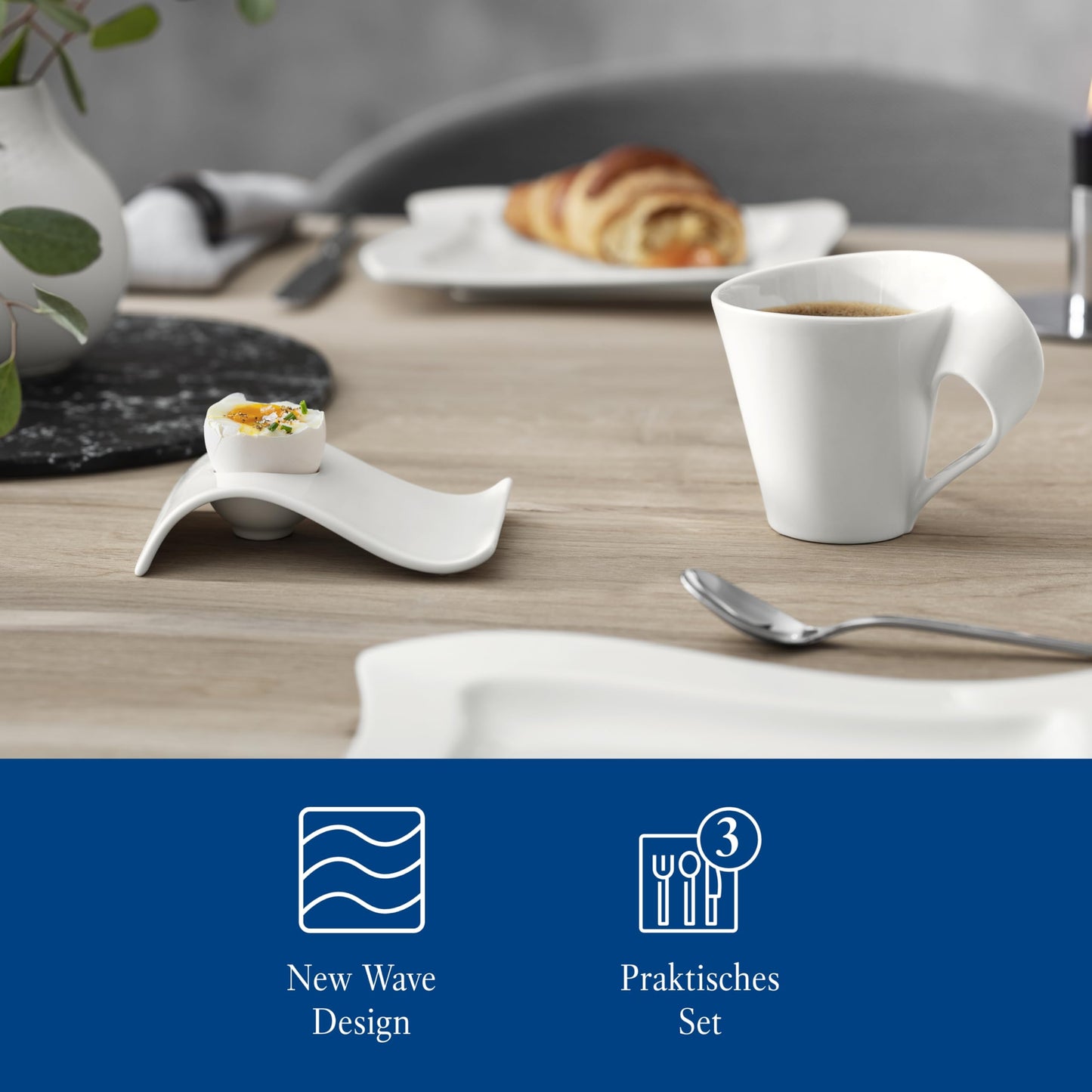 Villeroy & Boch – Newwave Caffè Cappuccino Tassen Set, Spülmaschinenfest, Mikrowellensicher, Cappuccinotassen, Kaffee Geschirr Set, Tasse, Untertasse, Löffel, Premium Porzellan, Edelstahl