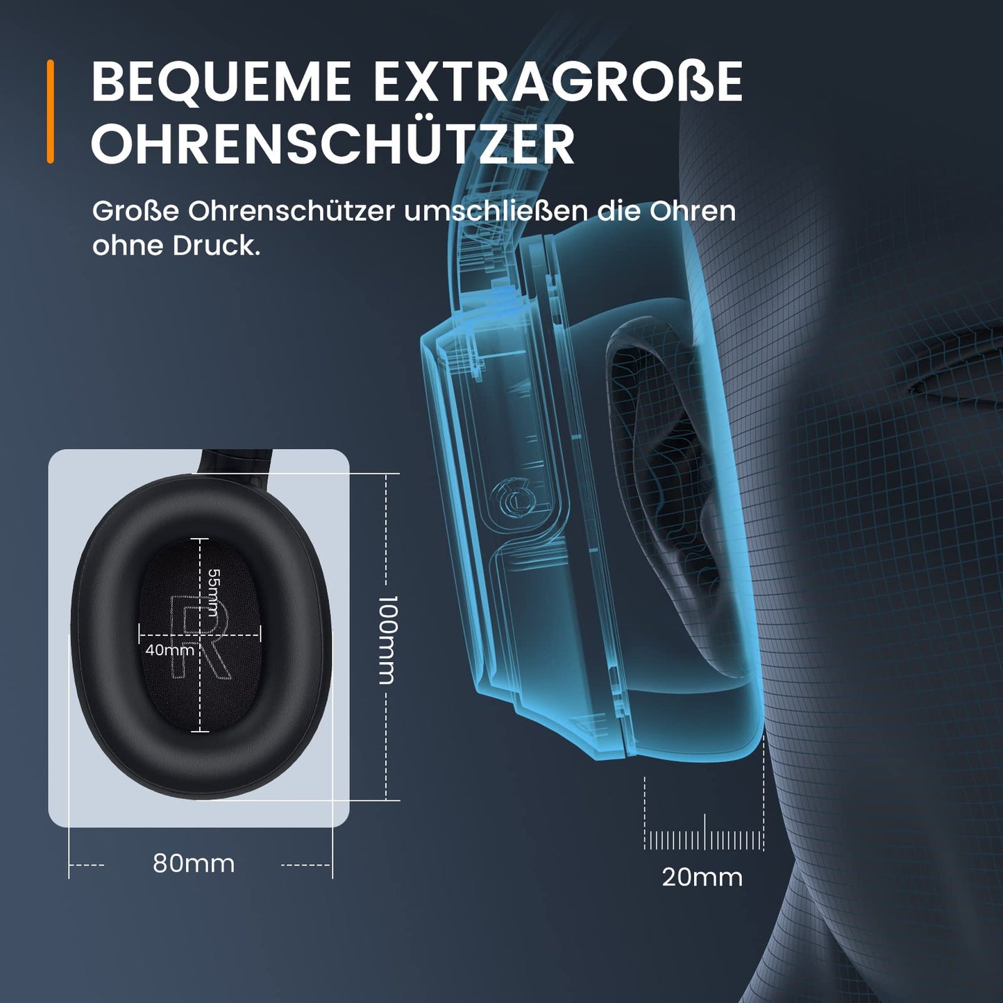 EKSA H6 Bluetooth Headset mit Mikrofon & USB Dongle [Bis zu 55 Stdn & 10 Meter Reichweite] Wireless PC Headset mit AI Noise Cancelling Mic, Over Ear Headset für Business/Büro/Home Office/Teams/Zoom