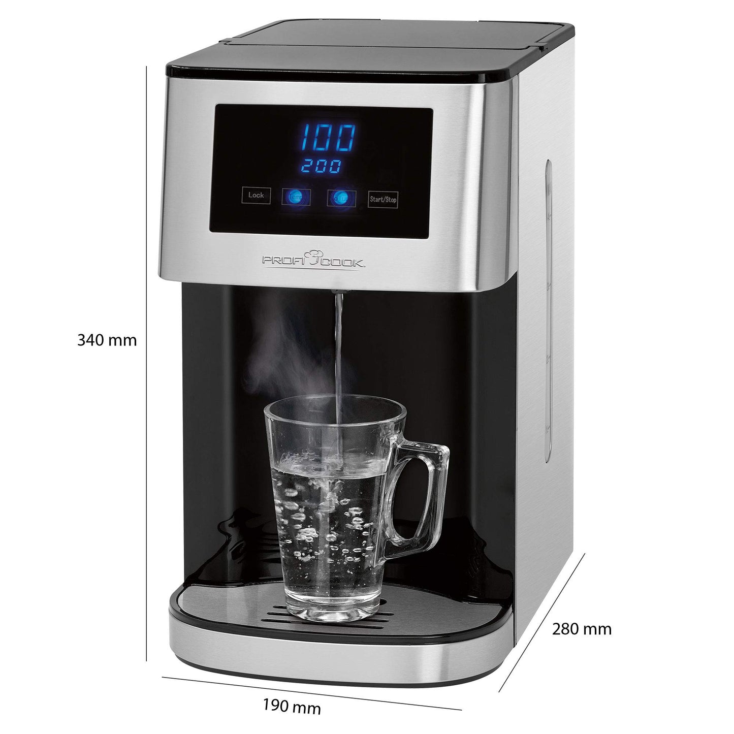 ProfiCook® Heißwasserspender | heißes Wasser in 3 Sekunden | Wasserkocher | kochendes Wasser auf Knopfdruck | Edelstahlgehäuse | LED-Display mit Sensor Touch-Bedienung | 2600 Watt | PC-HWS 1145