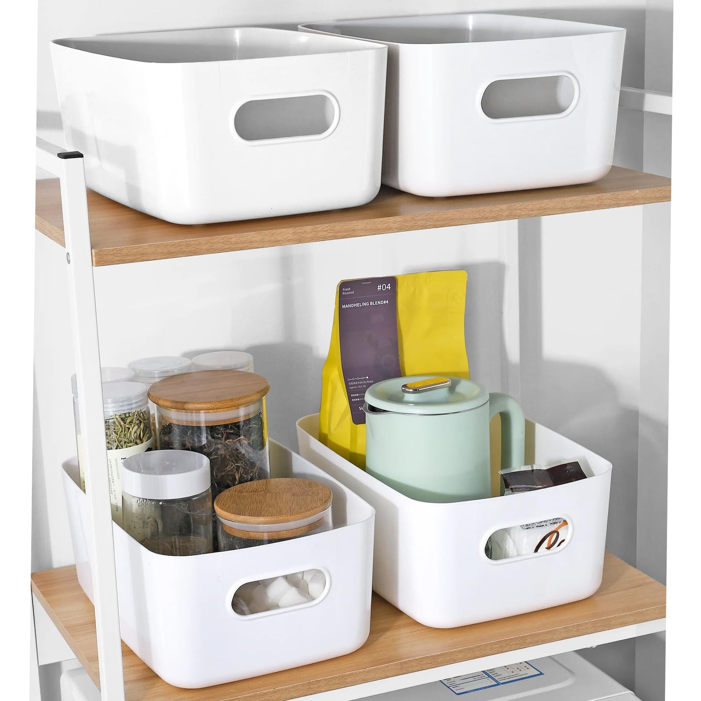 LYLIDIA 10 Stück Aufbewahrungsbox Kunststoff Aufbewahrungskorb mit Griffen Küchenschrank Organizer Box Körbe Aufbewahrung Kunststoffbox für Badezimmer Regal Kunststoffbox (Weiß)