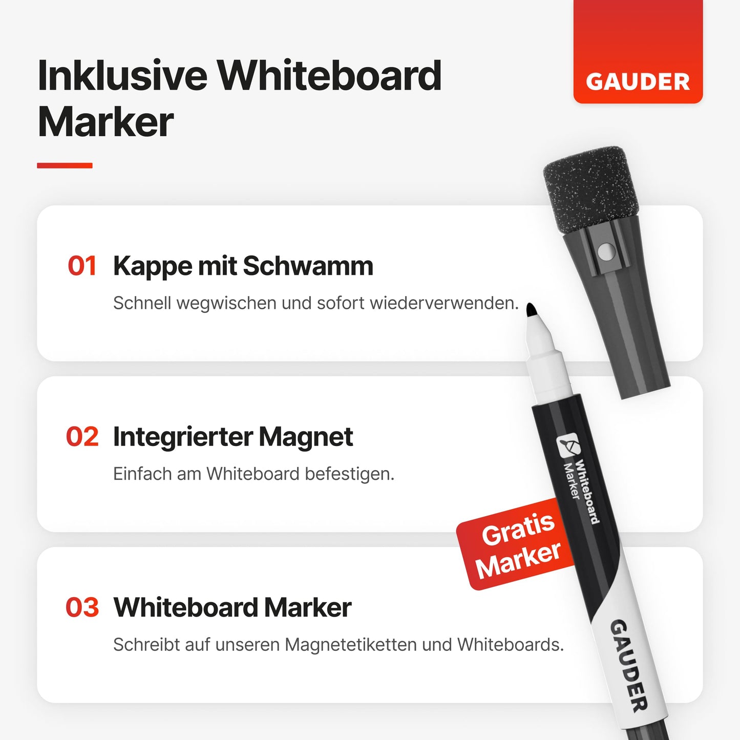 GAUDER Magnetetiketten beschreibbar (75 x 25 mm) | 90 Stück Magnetschilder zum Beschriften | Magnetkarten ideal für Kanban Board, Whiteboard & Tafel