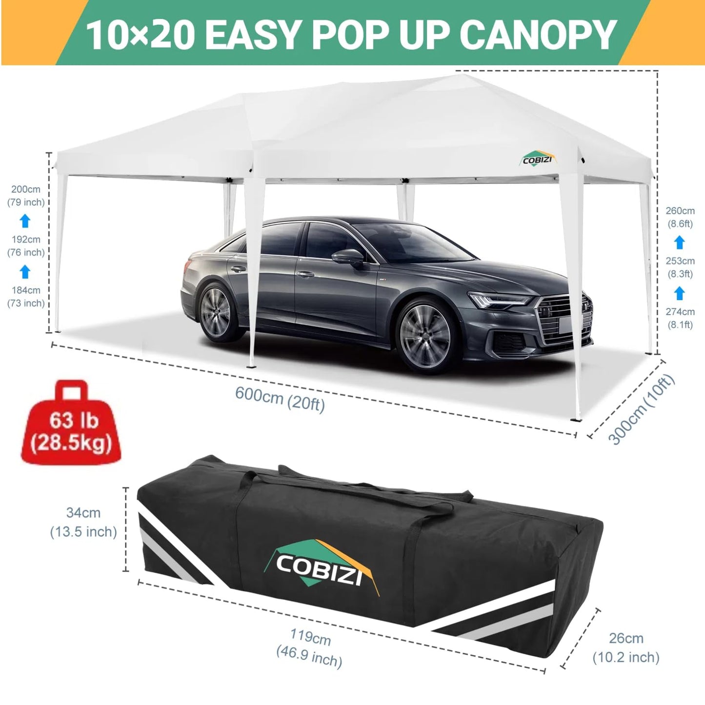 COBIZI Faltpavillon 3x6 Pavillon wasserdicht Winterfest, Pop Up Pavillon Klappbar 3x6 Zelt mit 6 Seitenwnden|3 Höhenverstellbar|UV-Schutz|Gardenpavillon Partyzelt 3x6 für Markt, Freien Event, Weiß