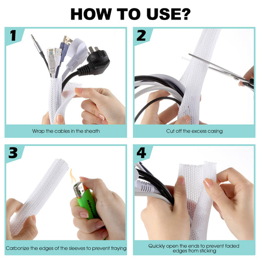 AGPTEK Kabelschlauch Weiß 2×1,5m Selbstschließend Kabelmanagement Kabelkanal Flammhemmend