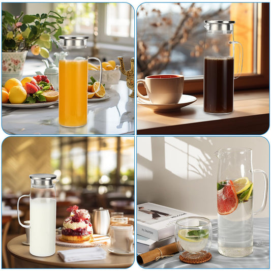 Litimkat 1.5L Wasserkaraffe aus Glas,Wasserkrug mit Versiegeltem Deckel,Hitzebeständig Wasserkocher,für Heißes/Kaltes Wasser, Wein,Eistee und Saftgetränke