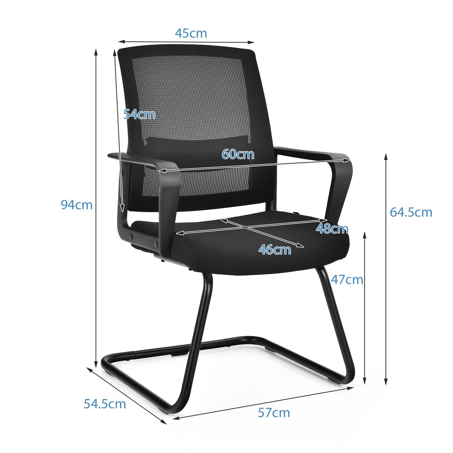 COSTWAY Freischwinger Stühle 2er Set, Schwingstühle mit Armlehne, Konferenzstühle, Bürostühle, Computerstühle bis 136kg belastbar, Schreibtischstühle für Büro, Arbeitszimmer