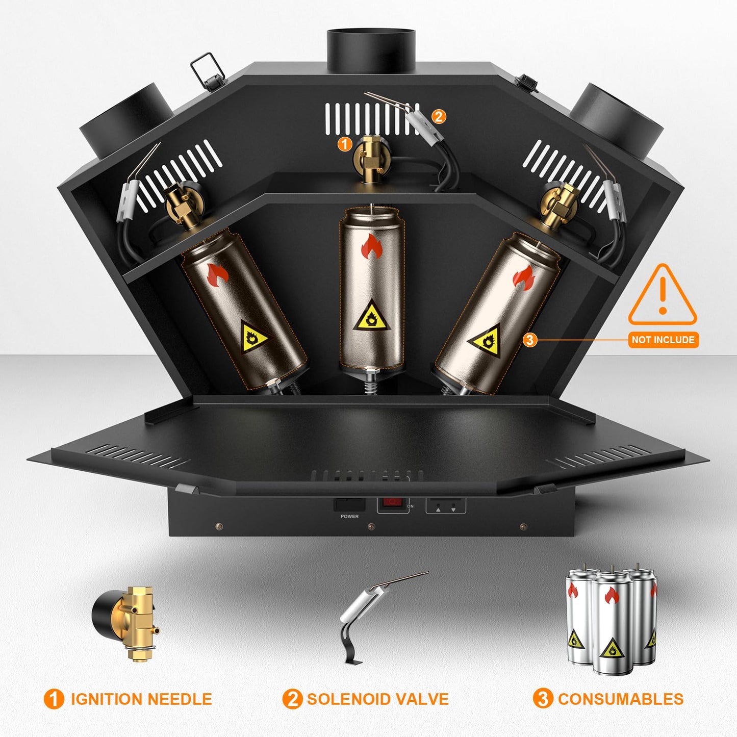 Flammenwerfer, 200W Triple Head Flammenprojektor mit DMX512 Controller, Dj Jet Flame Machine für Weihnachten, Halloween, Konzerte, Shows, Partys, Sportevents