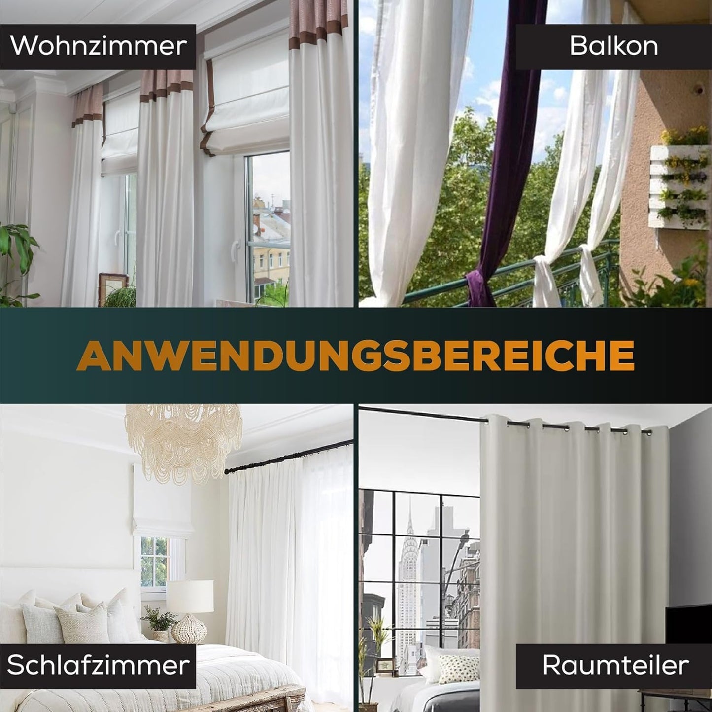MEISENBERG Teleskopstange 220-270 cm Ø32mm, Weiß – Gardinenstange ohne Bohren, Klemmstange Ausziehbar, Vorhangstange zum Klemmen – Ideal für Vorhang & Gardinen
