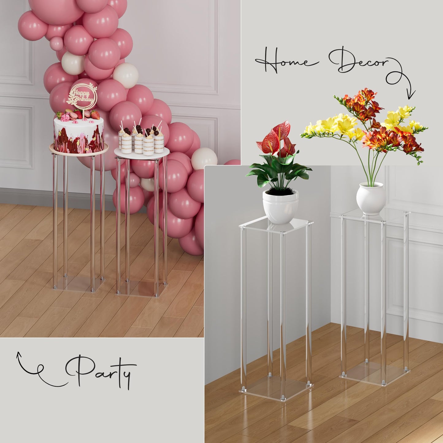 TEKXYZ Acryl Tafelaufsatz Stand, 2 Pcs 60 CM hoch Blumenständer, Säule Hochzeit Mittelstücke, Blumen Stand für Hochzeit Event Party Requisiten, Home Decor, Tabelle