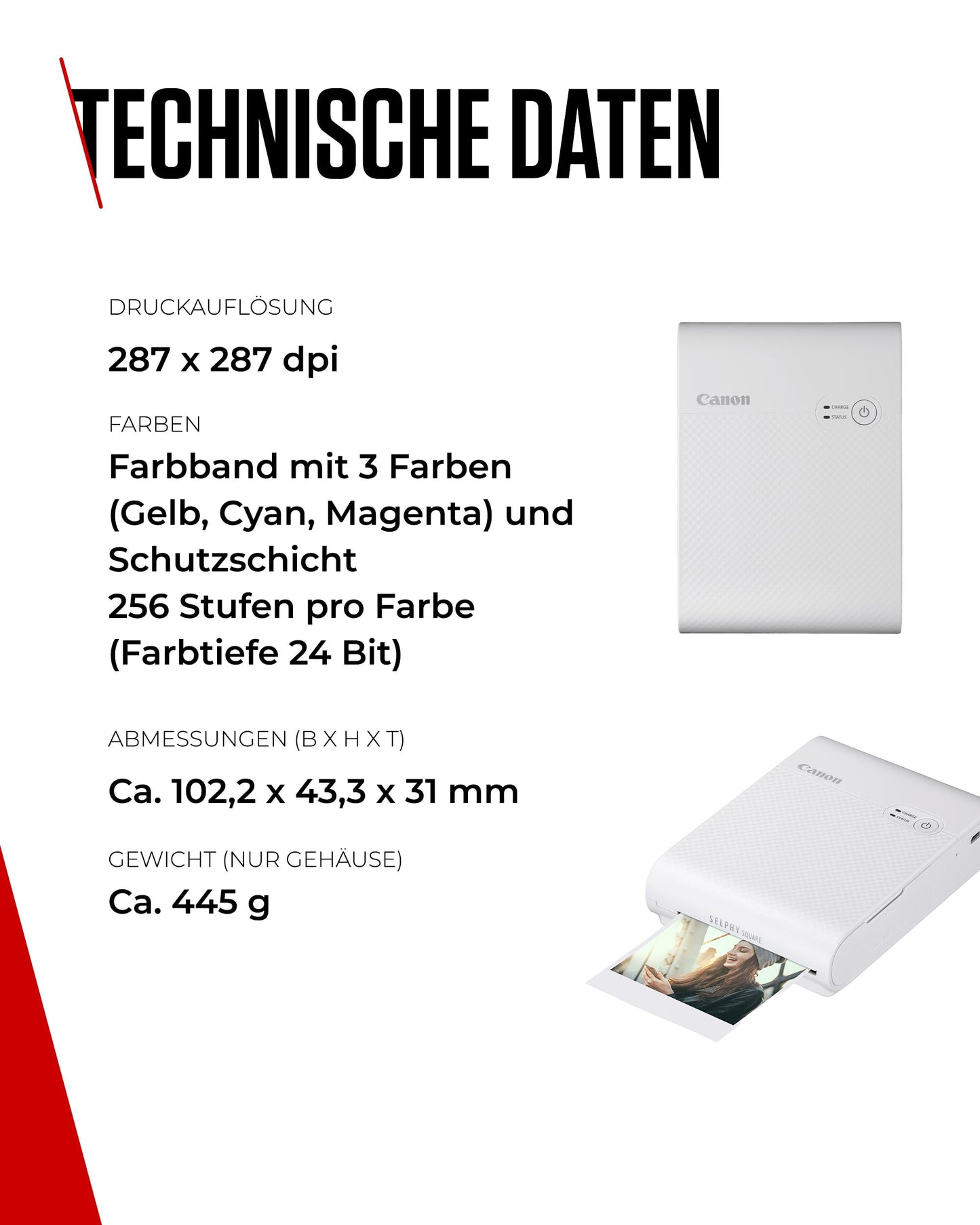 Canon SELPHY SQUARE QX10 Mini Fotodrucker mobil tragbar unterwegs (quadratischer Druck 6,8 x 6,8cm mit Kleberückseite, eingebauter Akku, WLAN, Canon App, Thermosublimation) weiß [+ 3er Druck-Set]