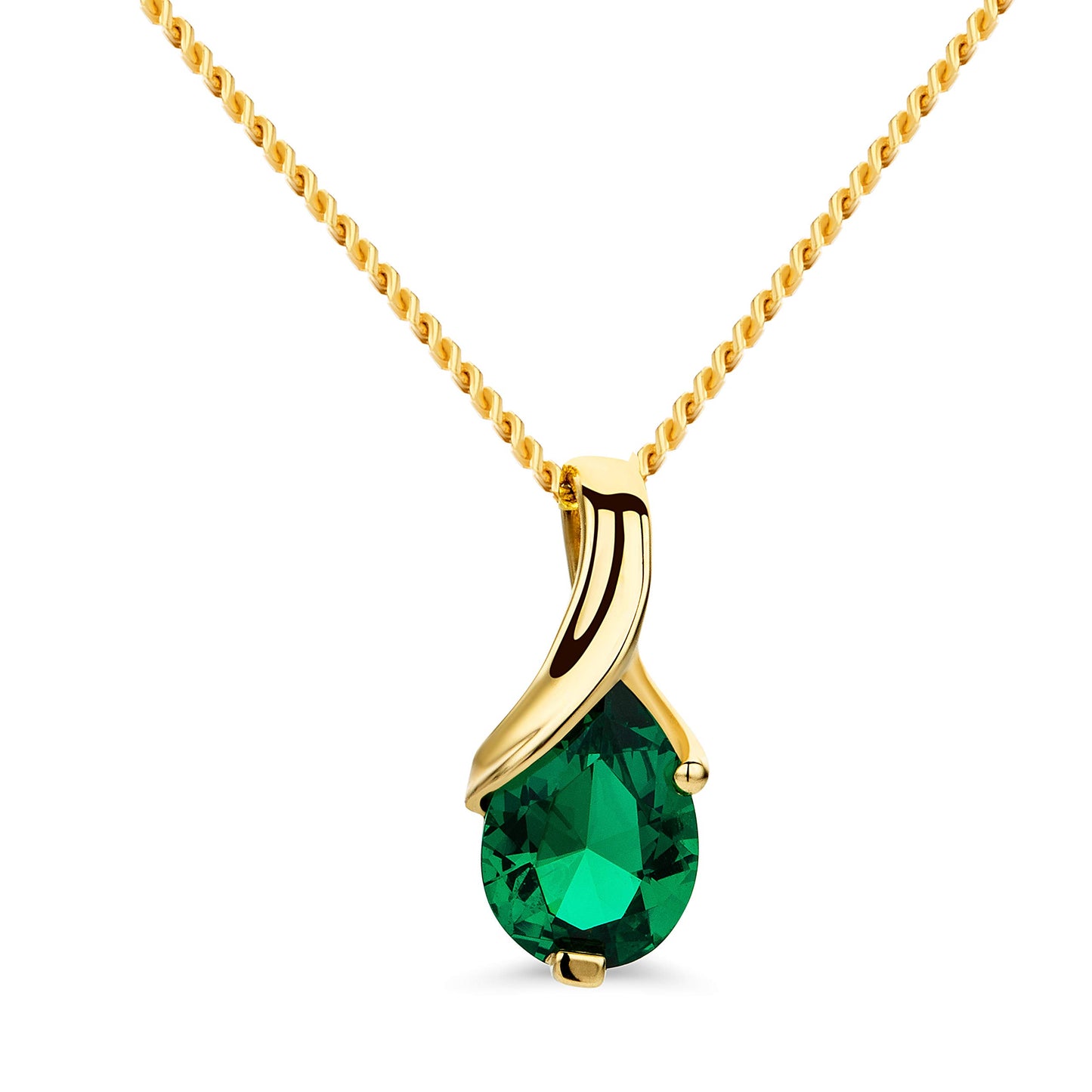 Orovi – Tropfen Halskette aus 9 Karat (375) Gelbgold mit Smaragd (0.62 ct) – filigrane Gold Kette Damen mit grünem Edelstein Anhänger in Tropfenform – Goldkette allergenfrei & handgemacht (45 cm)