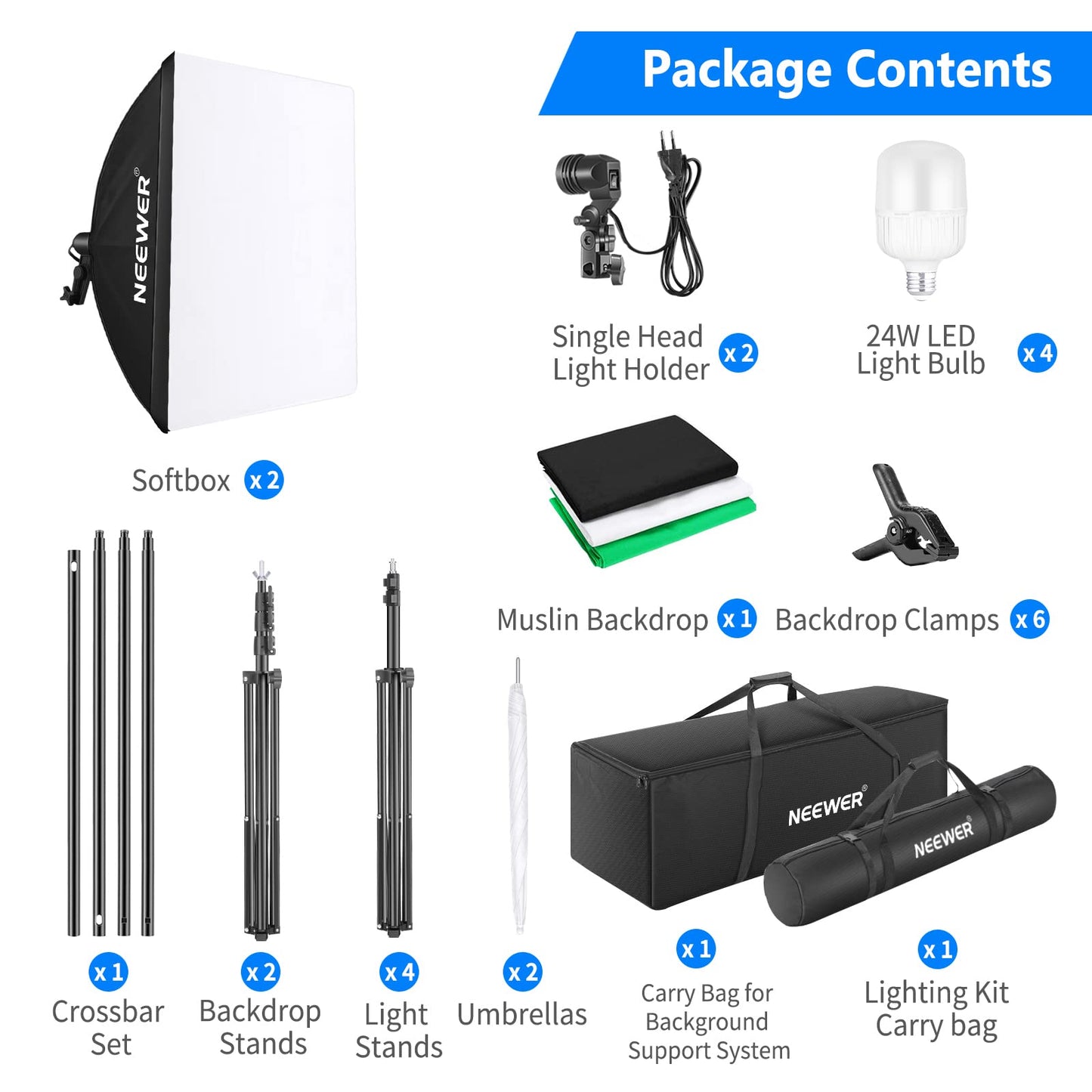 NEEWER Fotostudio Set mit Hintergrund Fotografie: 8,5ftx10ft Hintergrundsystem, 800W äquivalente 5700K LED Schirm und Softbox, Studiolicht mit Green Screen Hintergründen für Porträt Produktfotografie