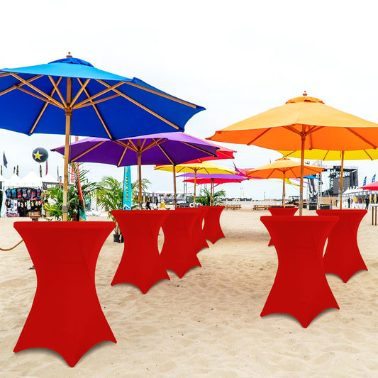 3 Stück Stretch Stehtisch Husse für Bistrotische Ø 80-85 cm, Wasserdicht Spandex Stretch Tischdecke, Verstärkung im Fußbereich, für Stehtische und Bistrotische (Rot, 80 x 110 cm)