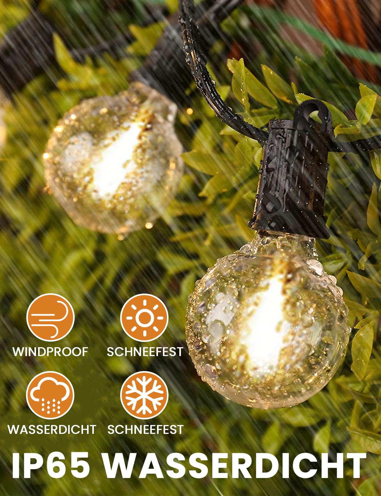 ZOTOYI Lichterkette Außen Glühbirnen 60M, IP65 Wasserdicht Outdoor Lichterkette Strom mit 100+4 G40 LED Bruchsicher Glühbirnen Plastik, Innen&Außen Lichterketten für Garten,Party,Terrasse,Balkon