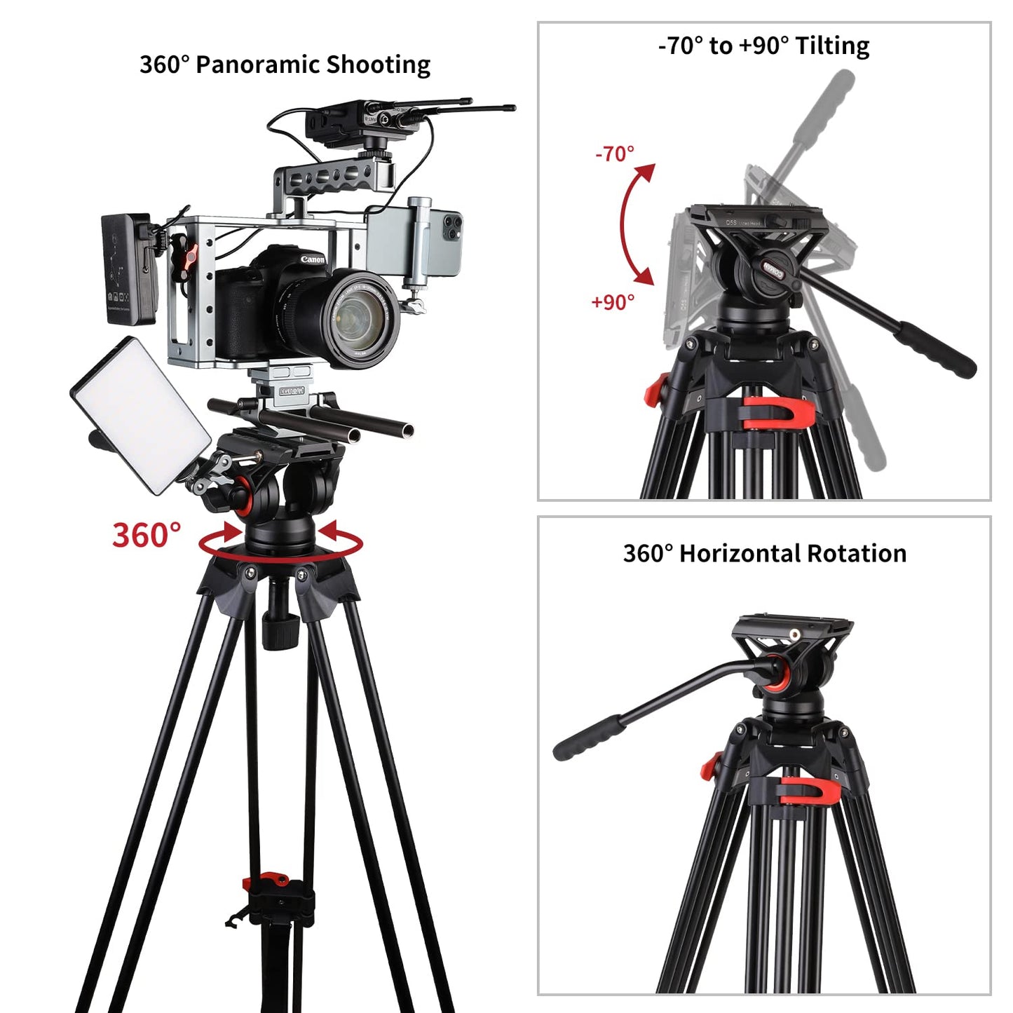 COMAN 188cm Kamera Stativ Robustes Professionelles Fotokamera Videostativ 360° Kugelkopf und 1/4'' Gewinde tragendes Gewicht 8kg Tragetasche Inklusive Schnellwechselplatte,tripod stative kamerastativ