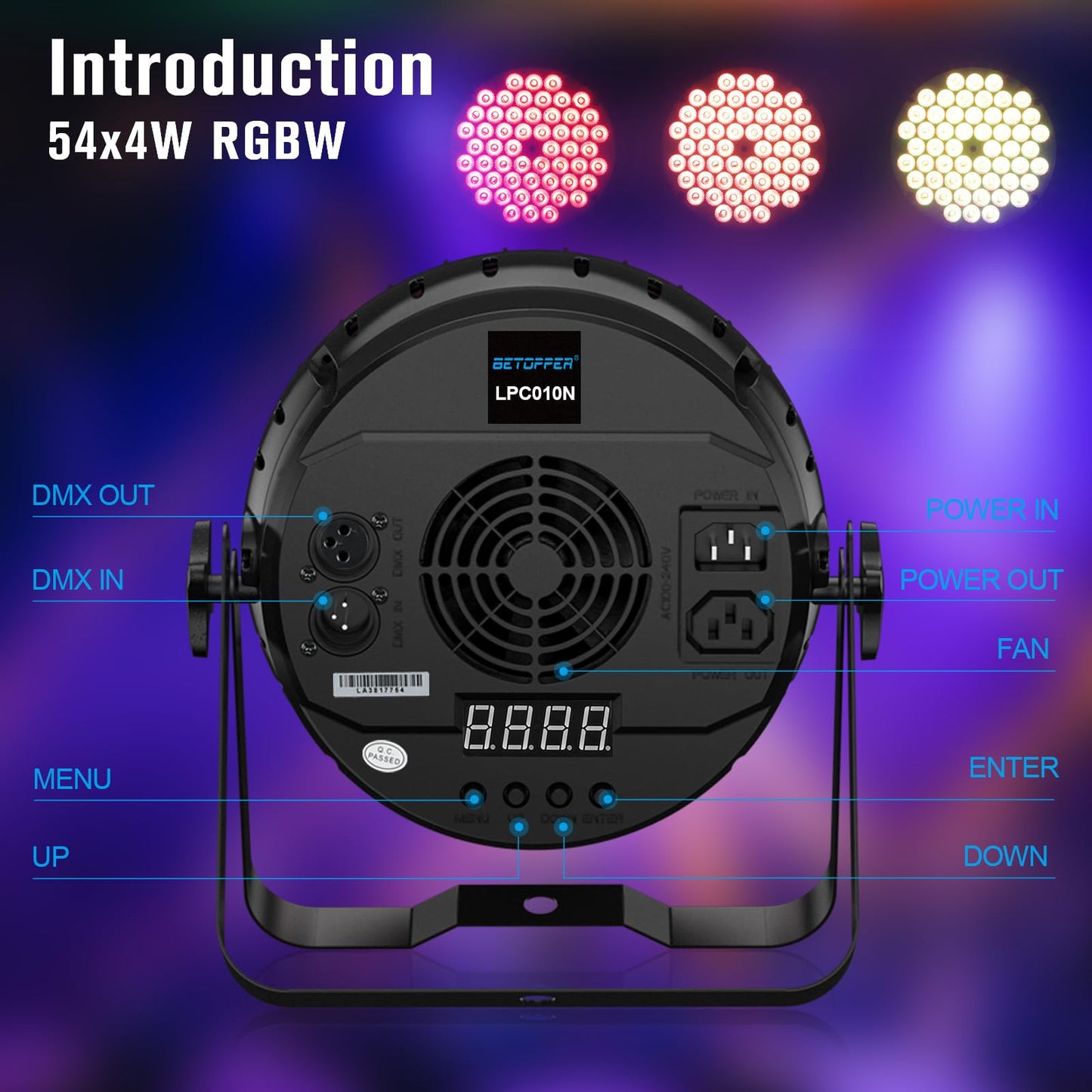 BETOPPER Stage Lights 54x4W Strobe Bühnenlicht LED Par Lichter, RGBW 4 in 1 DMX512 Leichte Discolicht DJ Licht für Party Hochzeit Club Bars Show, 4S