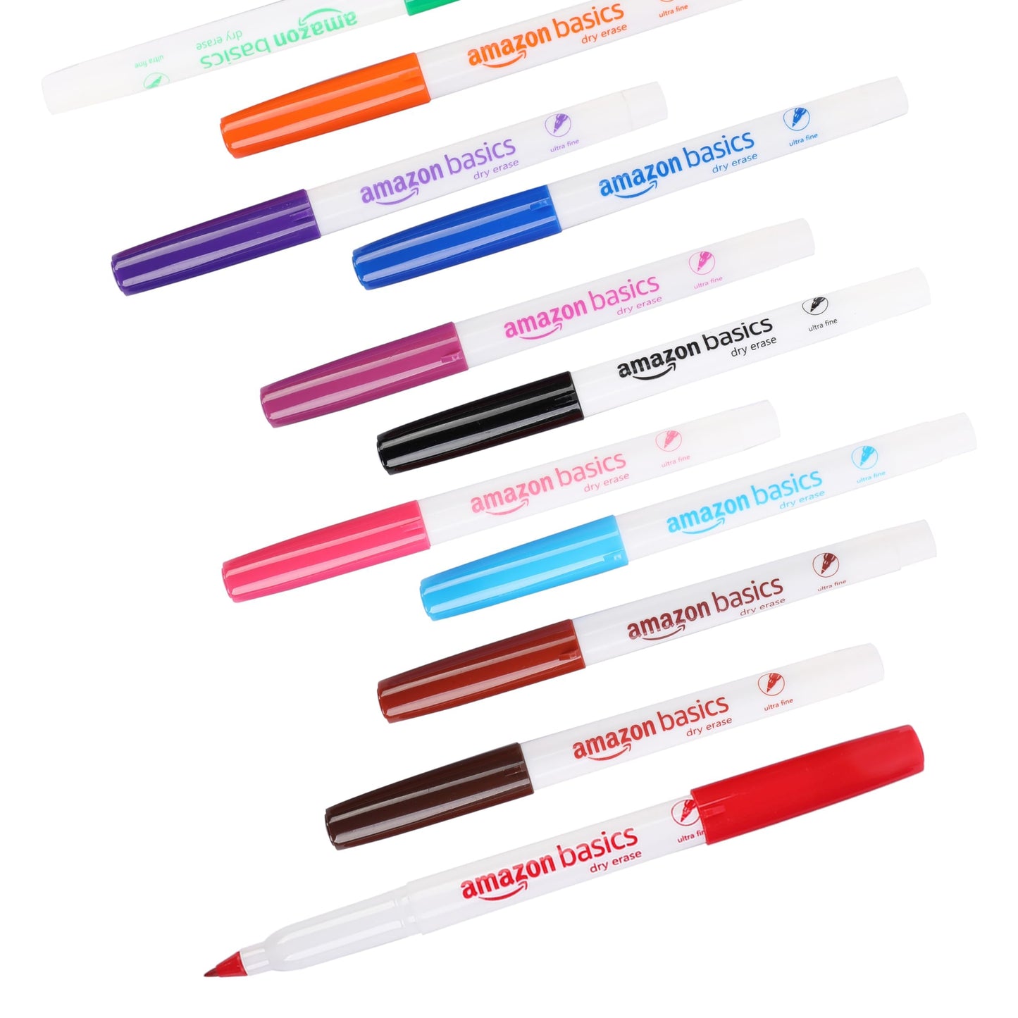 Amazon Basics Whiteboard-Marker, geruchsarm, ultrafeine Spitze, trocken abwischbar, Bunt, 12 Stück