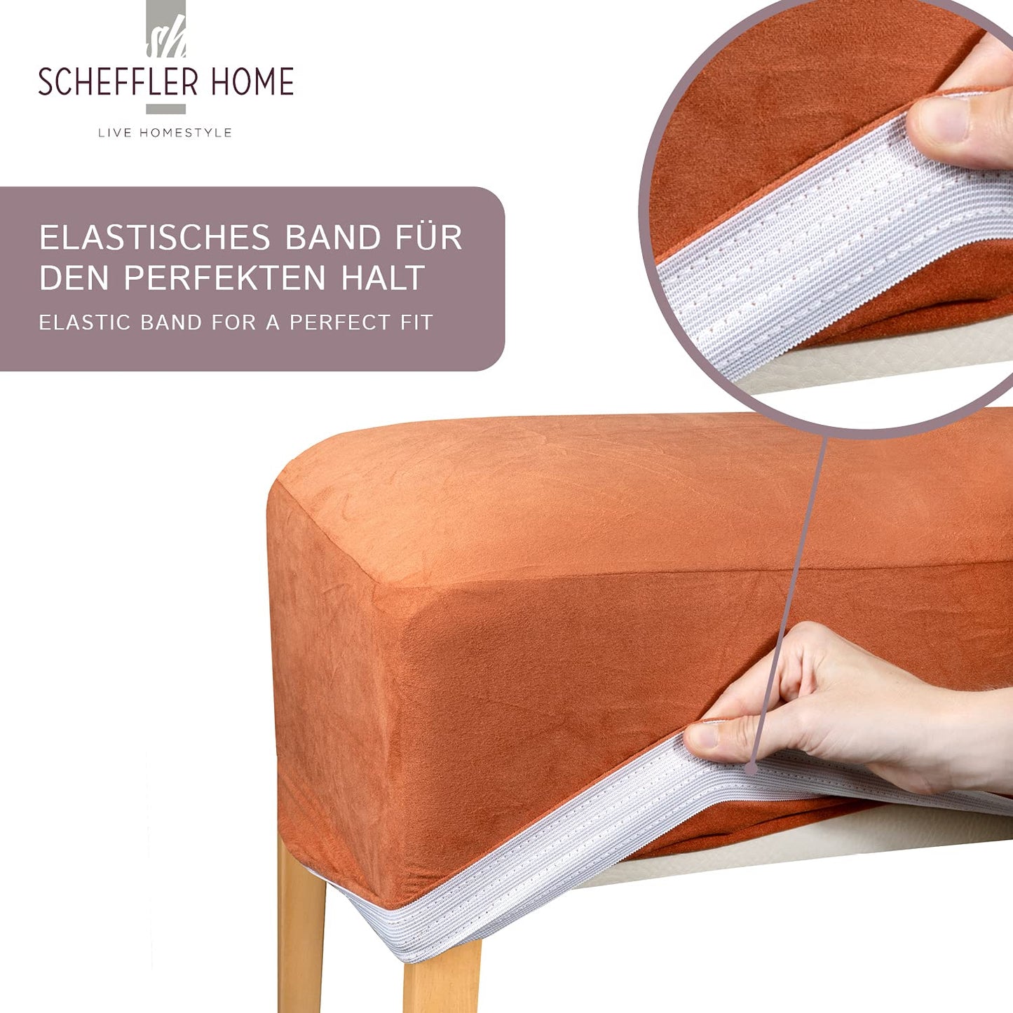 SCHEFFLER-Home Stuhlhussen 2er Set Leon Schwarz/elastische Wildleder Hussen für Stühle/Robustes Freischwinger Hussen Set/Stuhlhussen Stretch & Lederoptik/Stuhl Hussen waschbar