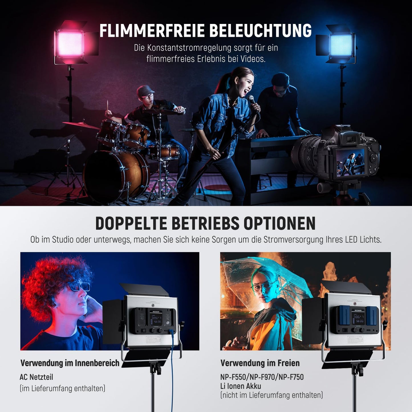 NEEWER 2 x 660 PRO RGB LED Videoleuchte Panel mit Stativ Ständer Set App Steuerung 360° Vollfarbe Videolicht 50W Dimmbar 3200~5600K CRI97+ Studio Dauerlicht Gaming/Streaming/Zoom/YTB/Webex/Fotografie