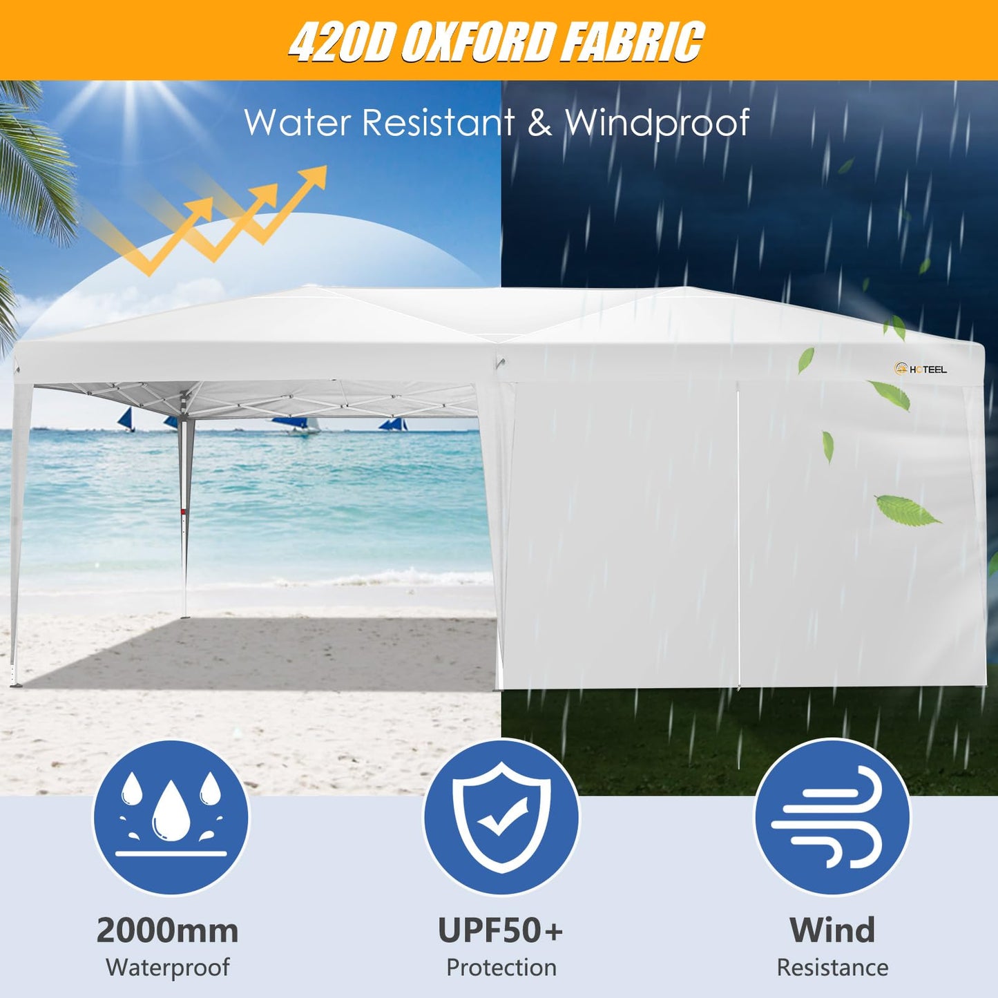 HOTEEL Pavillon 3x6 mit Seitenwnden, Faltpavillon 3x6 Wasserdicht Stabil Winterfest mit 4 Sandsäcke, Einfach Einzurichten Partyzelt für Outdoor-Party, Garten, Hochzeit, Event, Weiß