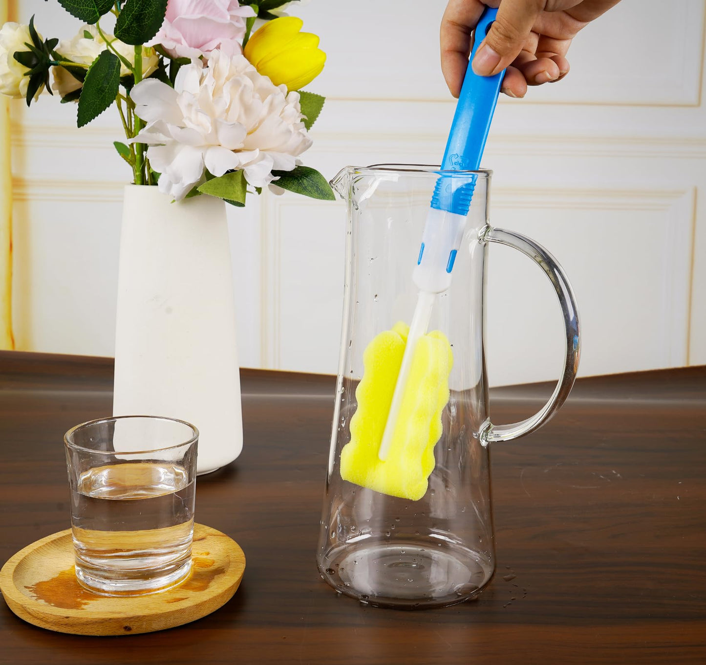 Wasserkaraffe Glas 1,5 L, Glaskaraffe mit Deckel, Wasserkrug mit Edelstahldeckel und Sieb, Glaskanne hitzebeständig für Selbstgemachte Kalte und Heiße Getränke