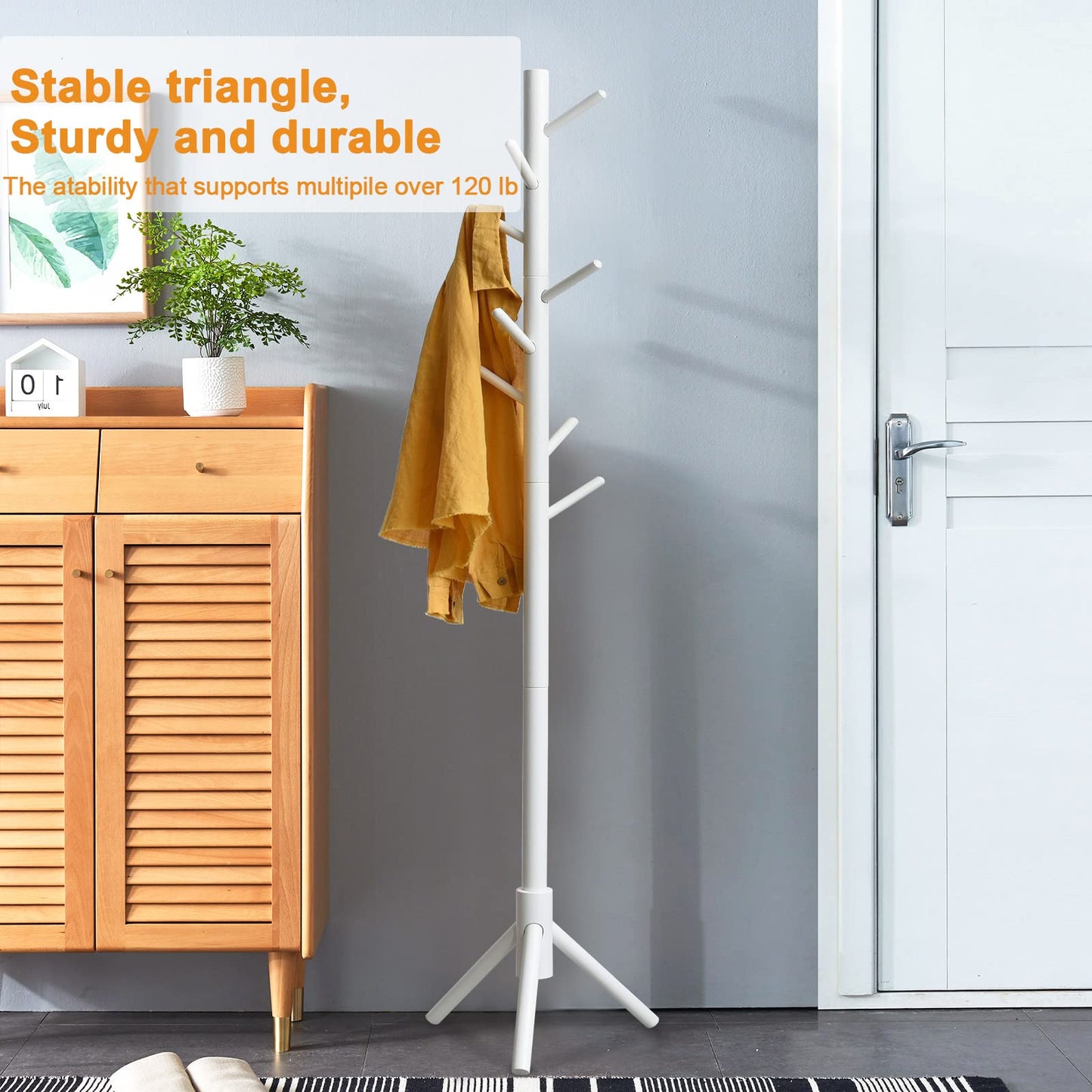 IBUYKE Kleiderständer 8 Haken, Holz Garderobe für Flur Diele Schlafzimmer Wartezimmer Garderobenständer Vintage Kleiderstange Garderobe am Eingang, Wohnzimmer, Schlafzimmer Weiß RF-1194