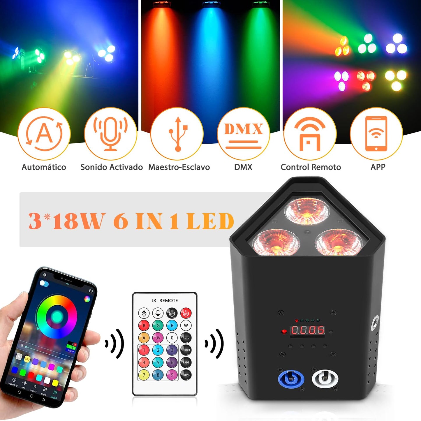 Rtktoup 3 * 18W Akku LED Par Licht, RGBW+UV 6 In 1 Wiederaufladbarer Bühnenstrahler, Disco Partylicht mit Infrarot Fernbedienung/2,4 GHz Wireless/APP, geeignet für Bühnen Festivals Party Club