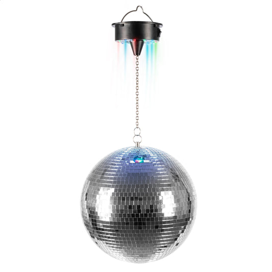 Ibiza - DISCO1-30 - 30cm Durchmesser Facettenkugel mit 18 LED Sockel und 20cm Kette - Batteriebetrieben