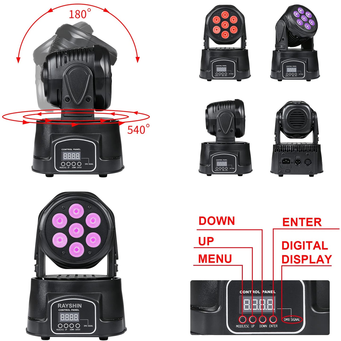 LED Moving Head Bühnenlicht 7 * 12W RGBW 4 in 1 LED Mini Partylicht DMX512 DJ licht, geeignet für show, Disco, Bar, Clubparty...