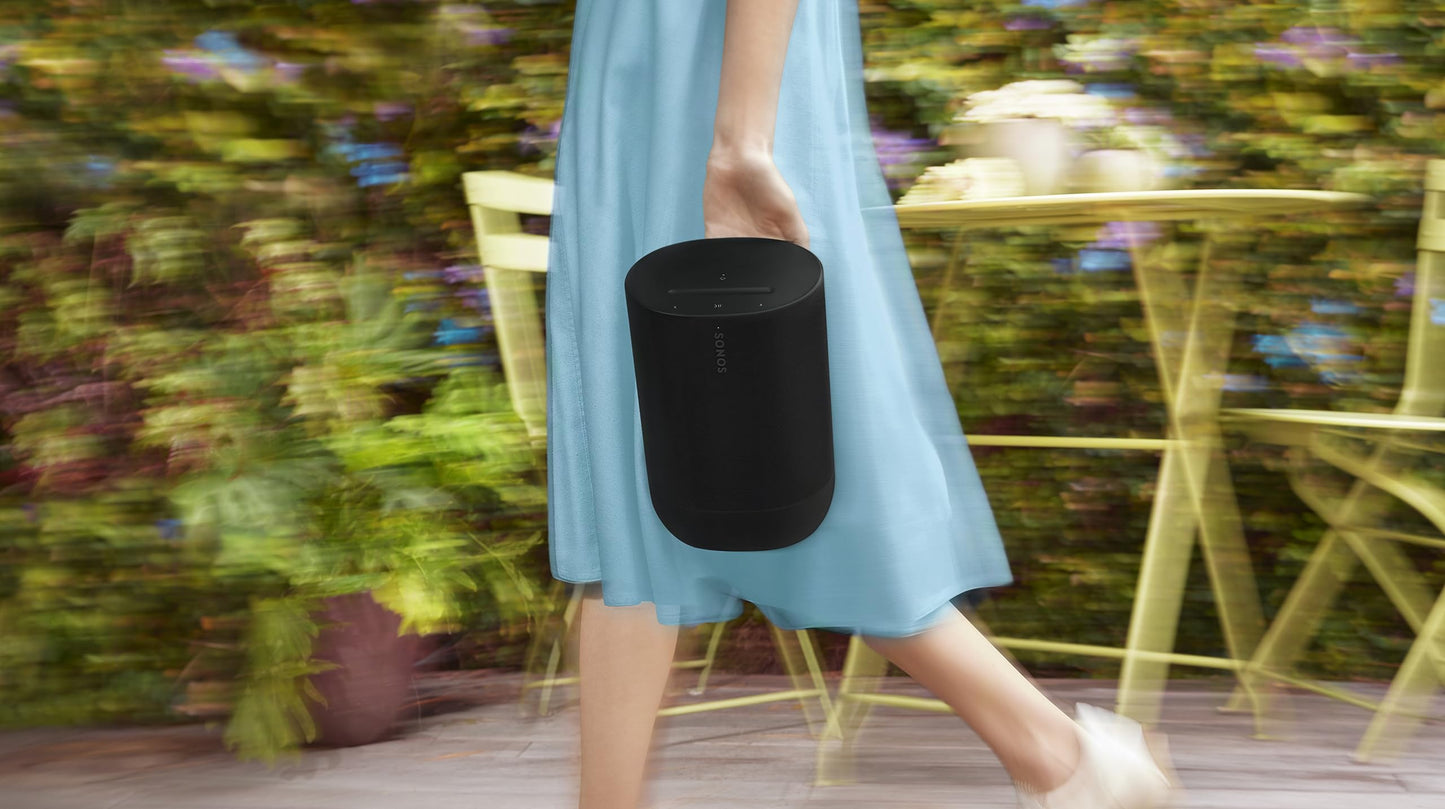 Sonos Move 2 | Tragbarer WLAN Speaker mit WLAN, Bluetooth, kompatibel mit Amazon Alexa, mindestens 24 Stunden Akkulaufzeit und kabelloser Ladestation - Schwarz