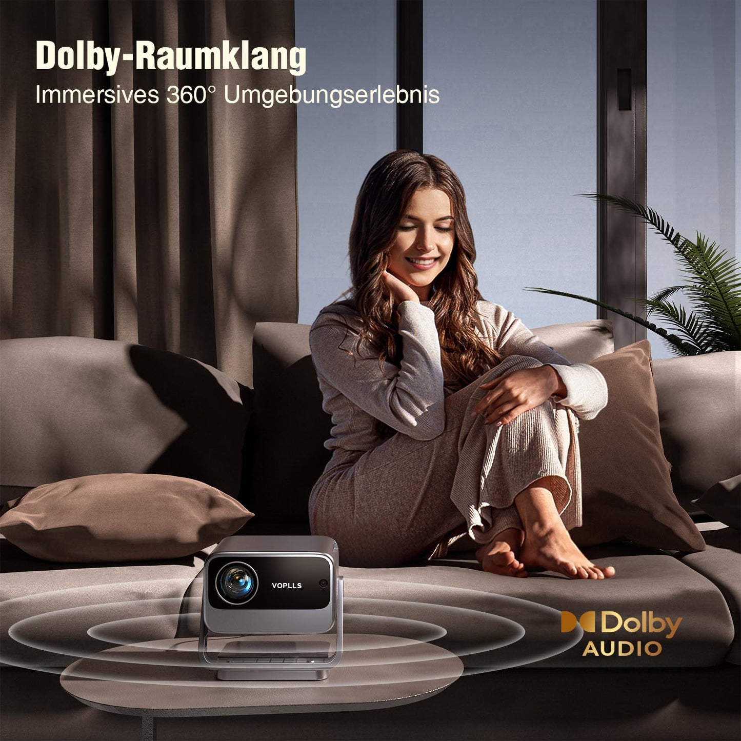 Smart Beamer【Netflix Official & Dolby Audio】 VOPLLS Autofokus/Trapezkorrektur 25000 Lumen Beamer 4K Unterstützt, WiFi6 Bluetooth Full HD 1080P Video Beamer Heimkino/Outdoor Projektor für Handy/Laptop