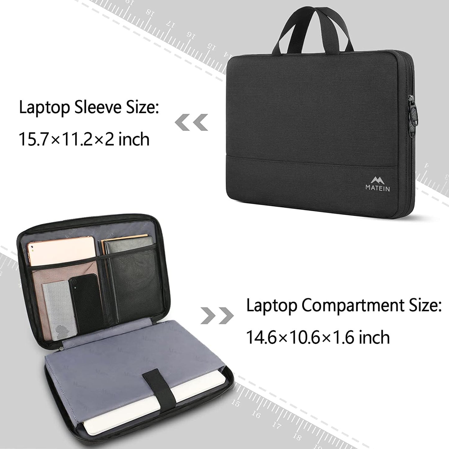 MATEIN Laptophülle 15,6 Zoll, Laptop Hülle Wasserdicht Laptoptasche Schutzhülle mit Griff, Laptop Sleeve Notebook PC Case für 15-15 6 Zoll Lenovo HP Acer Chromebook Dell, Schwarz