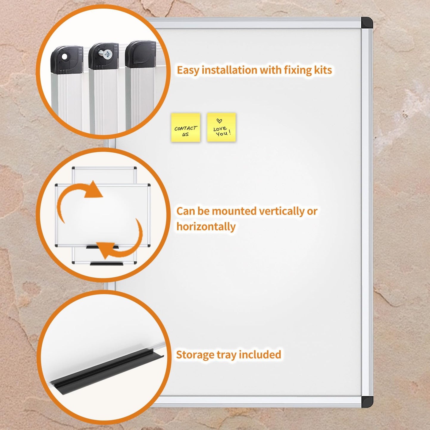 VIZ-PRO Magnetisches Whiteboard Silberner Aluminiumrahmen, W90xH60CM