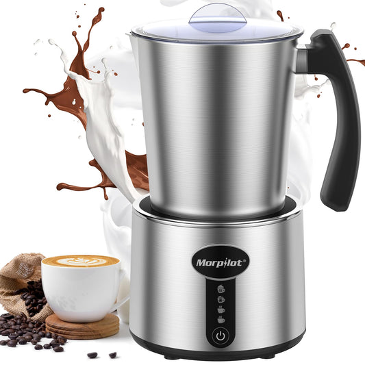 Morpilot Milchaufschäumer Elektrisch 4 in 1, 100-500ml, Milchschäumer für Heißer und Kalter Milchschaum und Schokolade, Antihaftbeschichtung, Spülmaschinenfest, Edelstahl