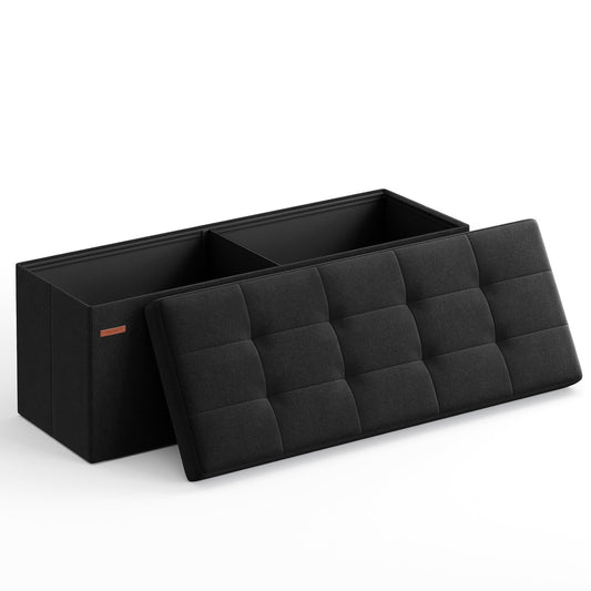 SONGMICS Sitzhocker mit Stauraum, klappbare Sitzbank, 38 x 110 x 38 cm Fußbank, Aufbewahrungsbox, bis 300 kg belastbar, für Wohnzimmer Schlafzimmer Flur, tintenschwarz LSF077B01