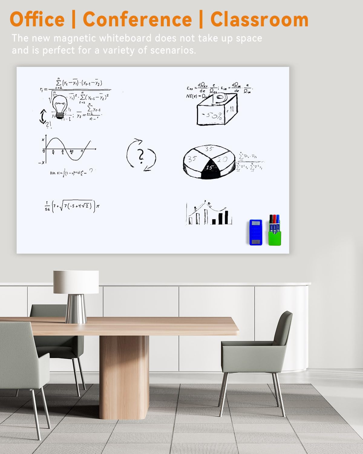 IFUNSOO Whiteboard Folie, Selbstklebend Magnettafel Folie, Magnetisch Selbstklebend Weißwandtafel inklusive 4 Whiteboard-Marker und Schwammradierer,Magnetfolie Weiß Abwischbare (Zentimeter, 40 x 80)