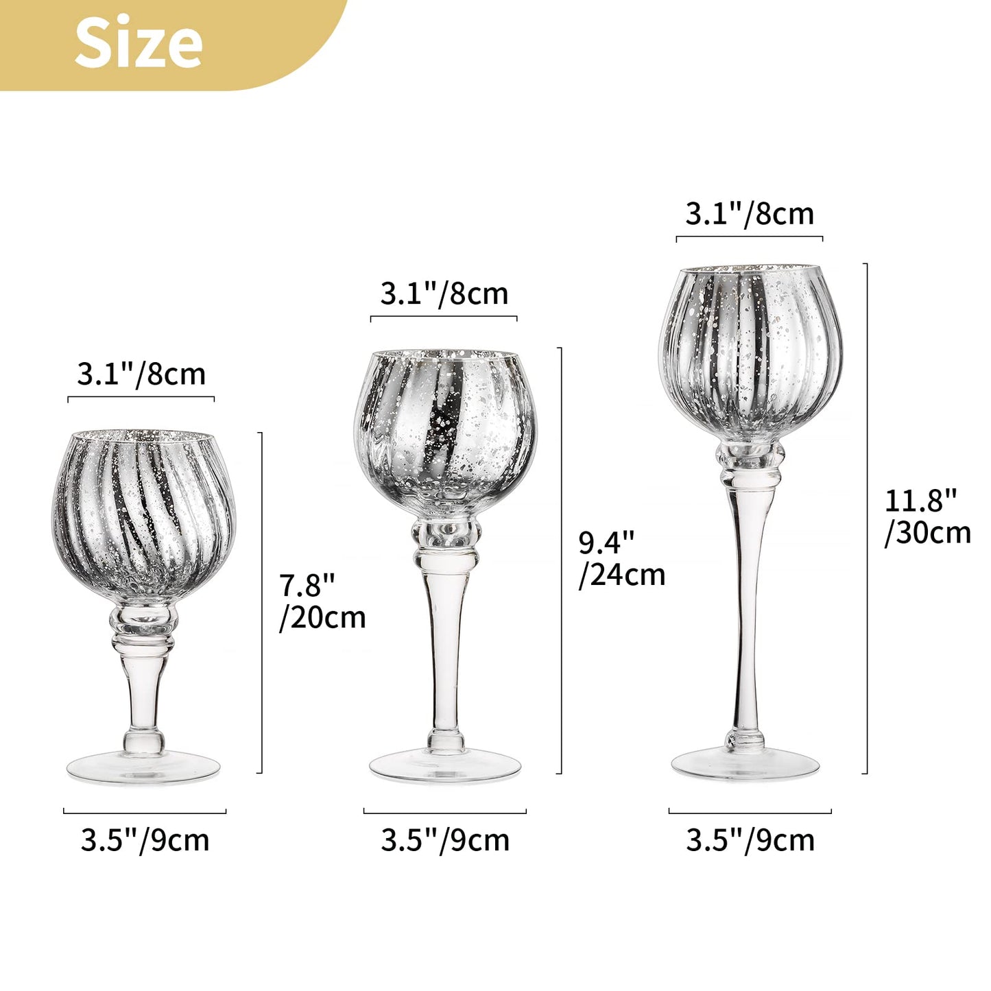 Nuptio Teelichthalter Glas 3 Stück Große Quecksilber Teelichter Kerzenständer Große Silberne Kerze Halter Glas Langen Stamm Säule Tisch Tafelaufsatz für Hochzeit Partei Weihnachten Mantel