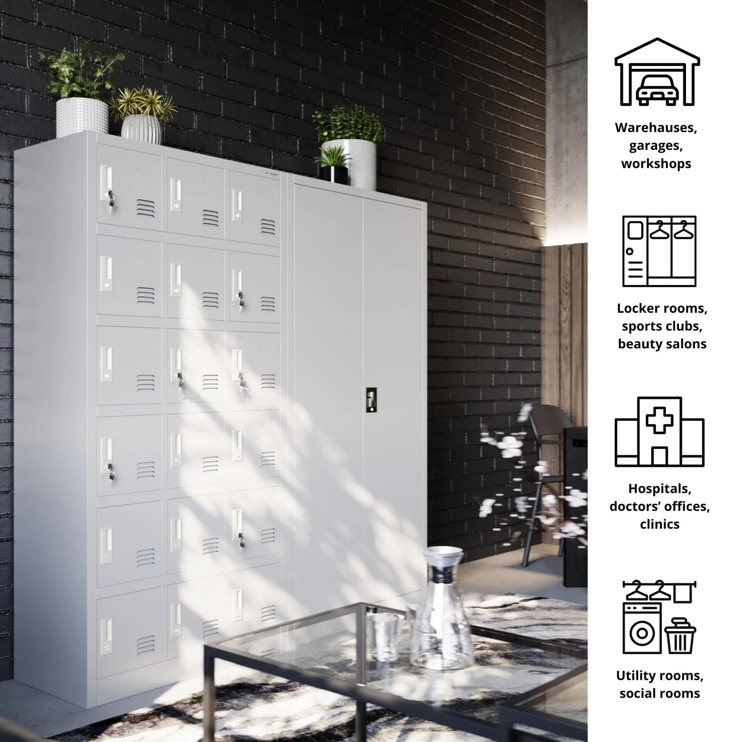 Domator Metallschrank 185 x 90 x 45 cm | Aktenschrank Abschließbar mit Kleiderstange, Pulverbeschichtung | Aufbewahrungsschrank Umkleideschrank Spind Kleiderstange | Anthrazit