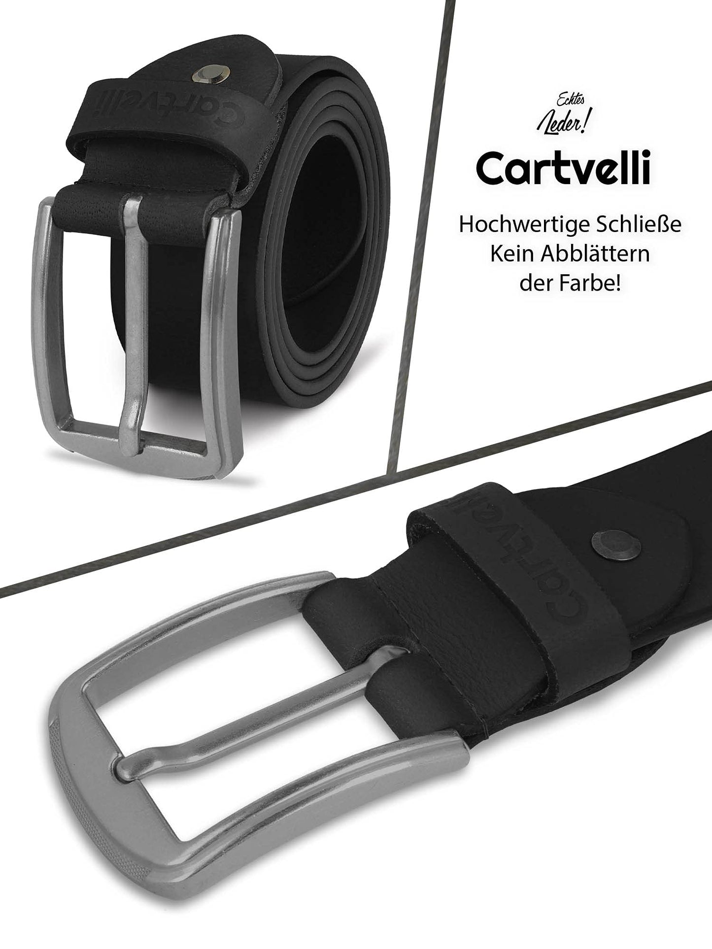 Cartvelli Herren Ledergürtel Schwarz 120cm Made in Germany - 40mm Echt-Leder Gürtel Schnalle Silber Herrengürtel Vollleder Jeansgürtel BS19s-120