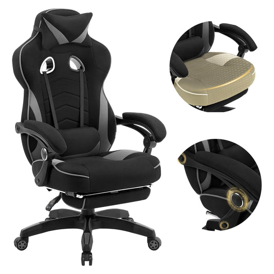 WOLTU Gaming Stuhl Stoff Atmungsaktiv Bürostuhl Gaming Chair Ergonomisch mit Lendenkissen, Gamer Stuhl 150 kg Belastbarkeit PC-Stuhl mit Große Rückenlehne & Sitzfläche, Schwarz+Grau