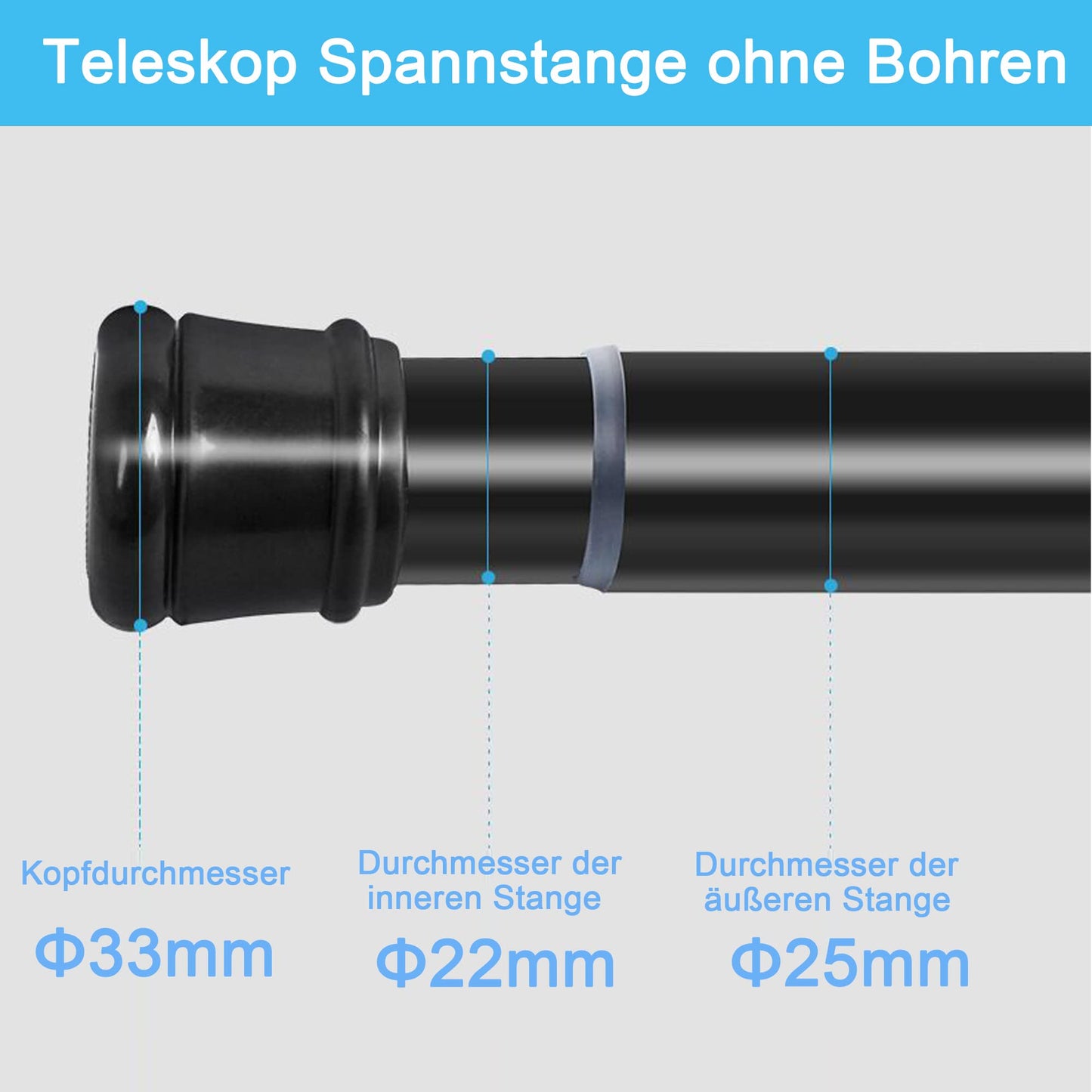 Aiitomg 1Stück Gardinenstange Ohne Bohren Duschstange Ausziehbare Kleiderstange für Fenster, Kleiderschrank, Badezimmer 62-85CM Weiß(Durchmesser 25mm)