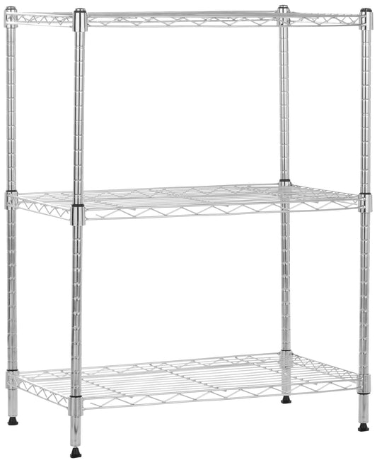 Amazon Basics Schmaler Aufbewahrungsschrank mit 3 Regalböden, höhenverstellbaren Einlegeböden und Nivellierfüßen, maximales Gewicht 340 kg, Chrom, 34 cm T x 58.9 cm B x 76.2 cm H