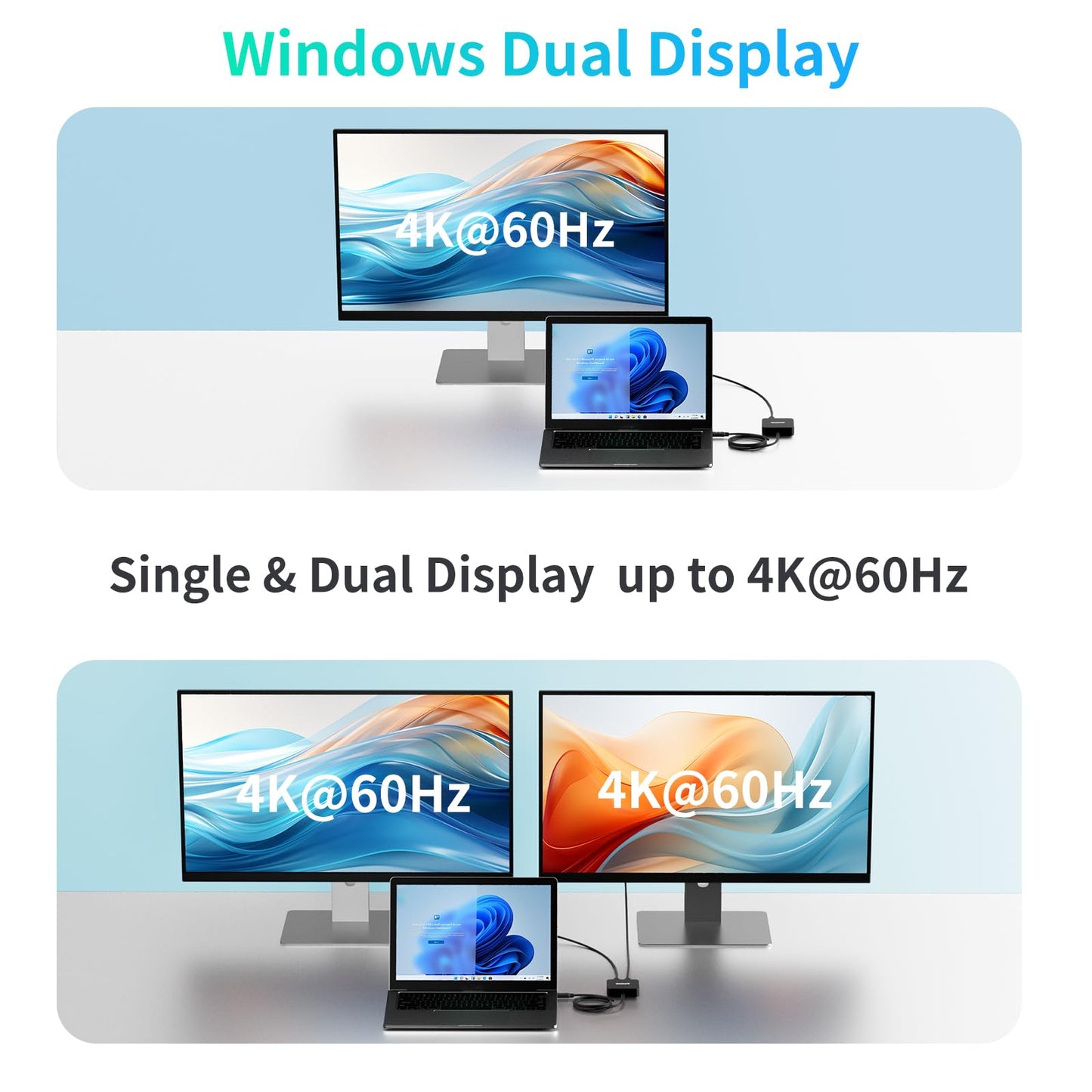 Docking Station 2 Monitore, Dual 4K 60Hz HDMI Adapter, USB C Hub Dual 4K HDMI, USB C Daten, 100W PD, USB 3.0, USB C Docking Station für MacBook Air/Pro/Dell/HP/Surface/Lenovo